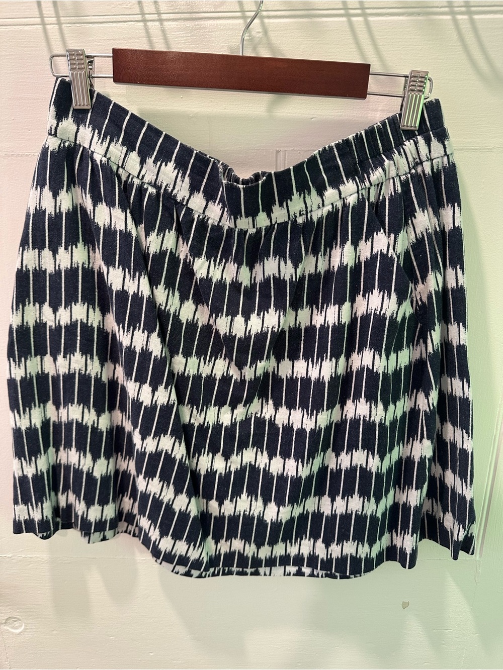 LOFT Blue and White Mini Skirt with Graphic Ikat Print